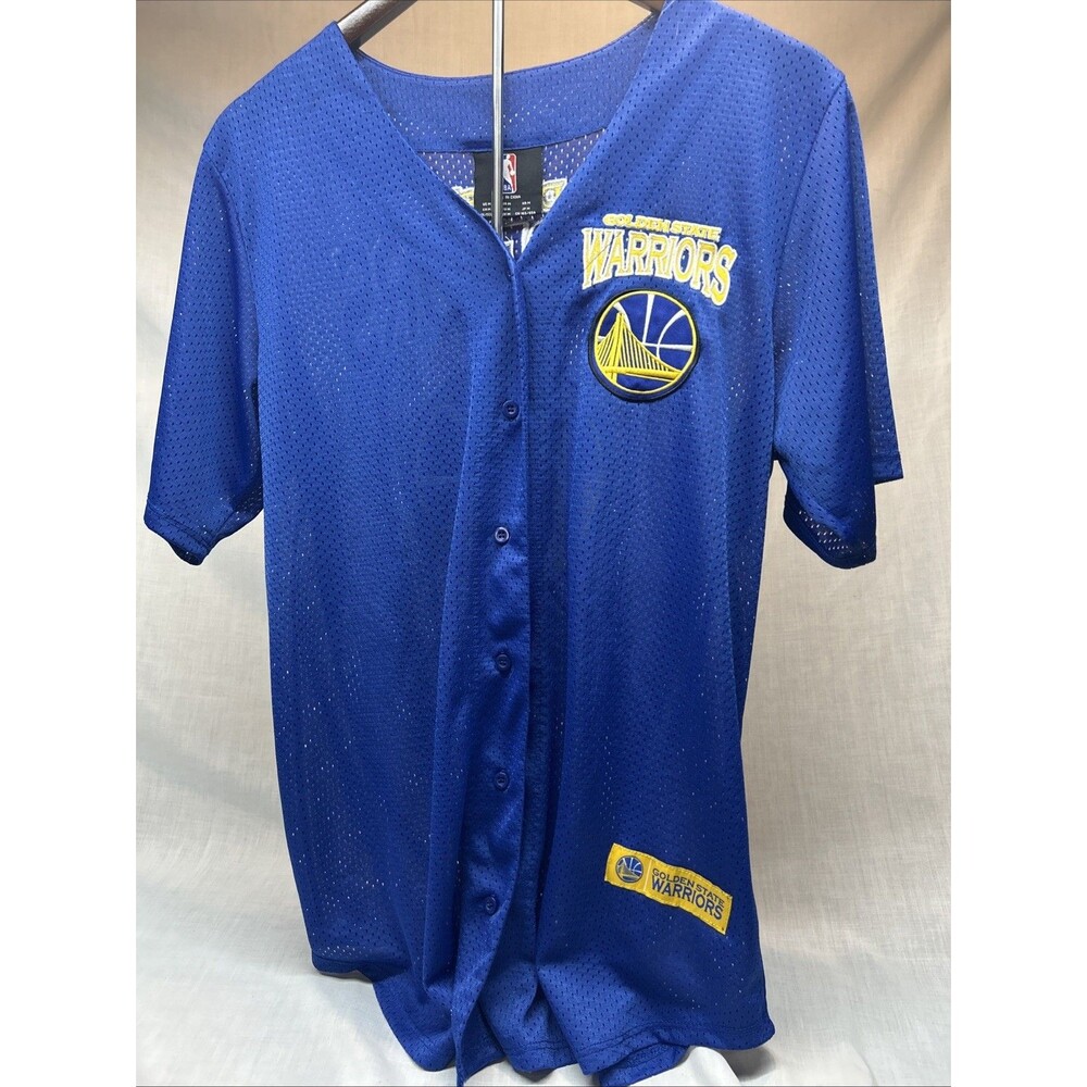 Golden State Warriors NBA Men's Blue Mesh Button Front Baseball Jersey Shirt